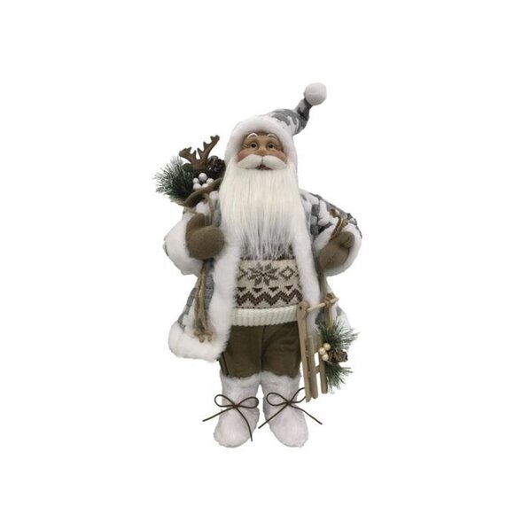 Gray Nordic Santa 18" Figurine with Reindeer & Sled Rustic Cabin Decor - Picture 2 of 10